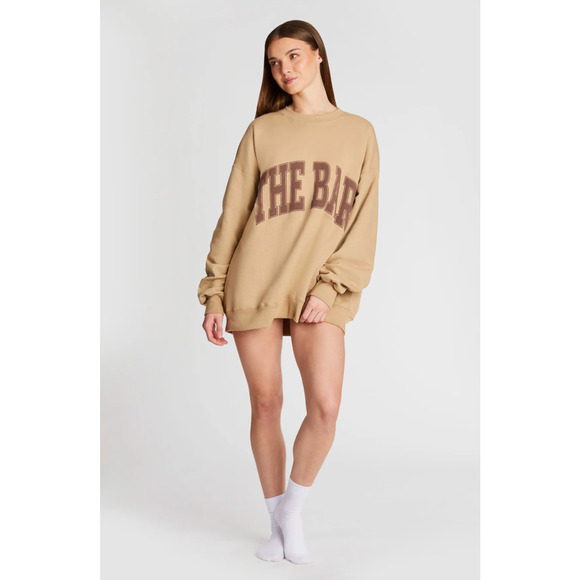 NWT The BAR Varsity Crewneck Chocolate Chip Grey Brown Size L - Picture 1 of 6